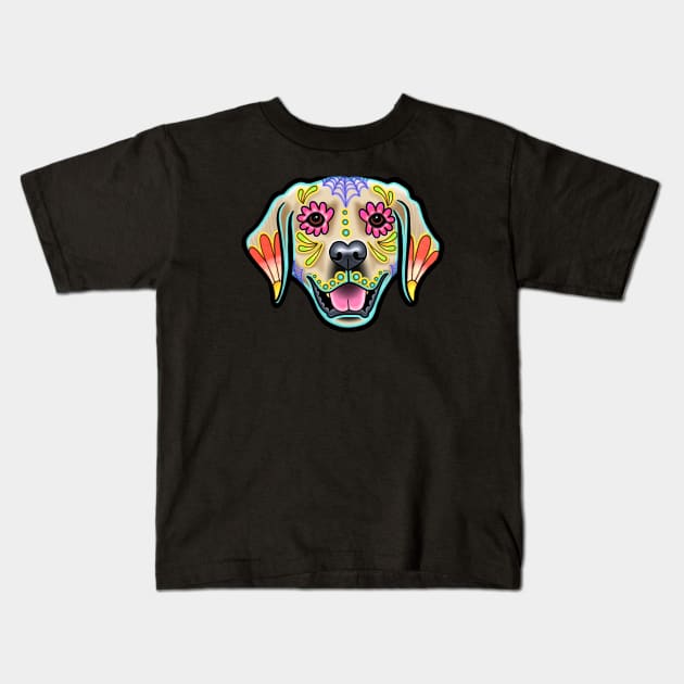 Golden Retriever - Day of the Dead Sugar Skull Dog Kids T-Shirt by prettyinink